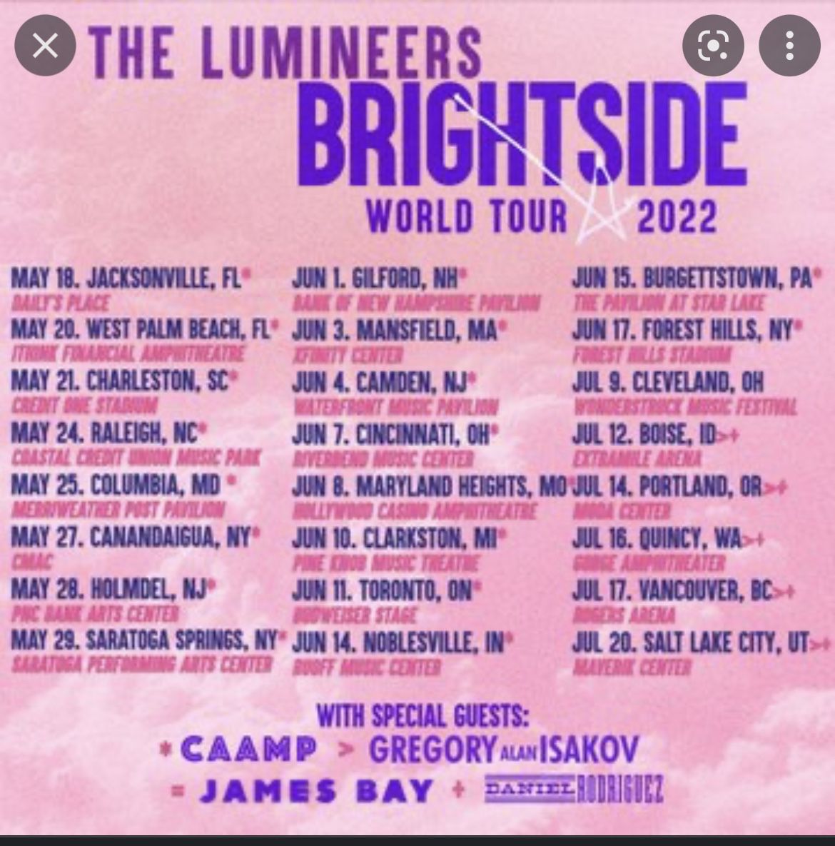 2 Lumineers tickets gorge amphitheater July 16 Plus Camping Pass