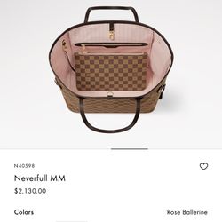 neverfull damier ebene rosé ballerine