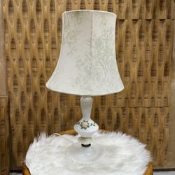 Toile Lamp Shade Green Off White Floral Rose Vintage Look Fabric Coquette Shabby Cottage Grandma  