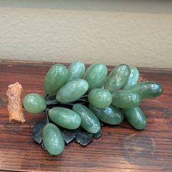 Vintage Chinese Jade or Soap Stone Hand Carved Grapes Leaves Cluster