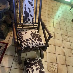 1930’s Western cowhide antique distressed rocking chair and stool