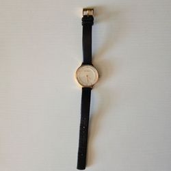 Skagen Anita Lille Gold Watch - Black Leather Band - Crystal Markers - New Battery