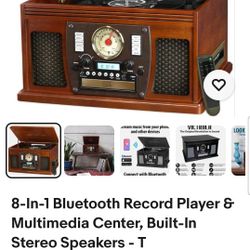 Bluetooth Record Player & Multimedia Center, Built-In Stereo Speakers 
