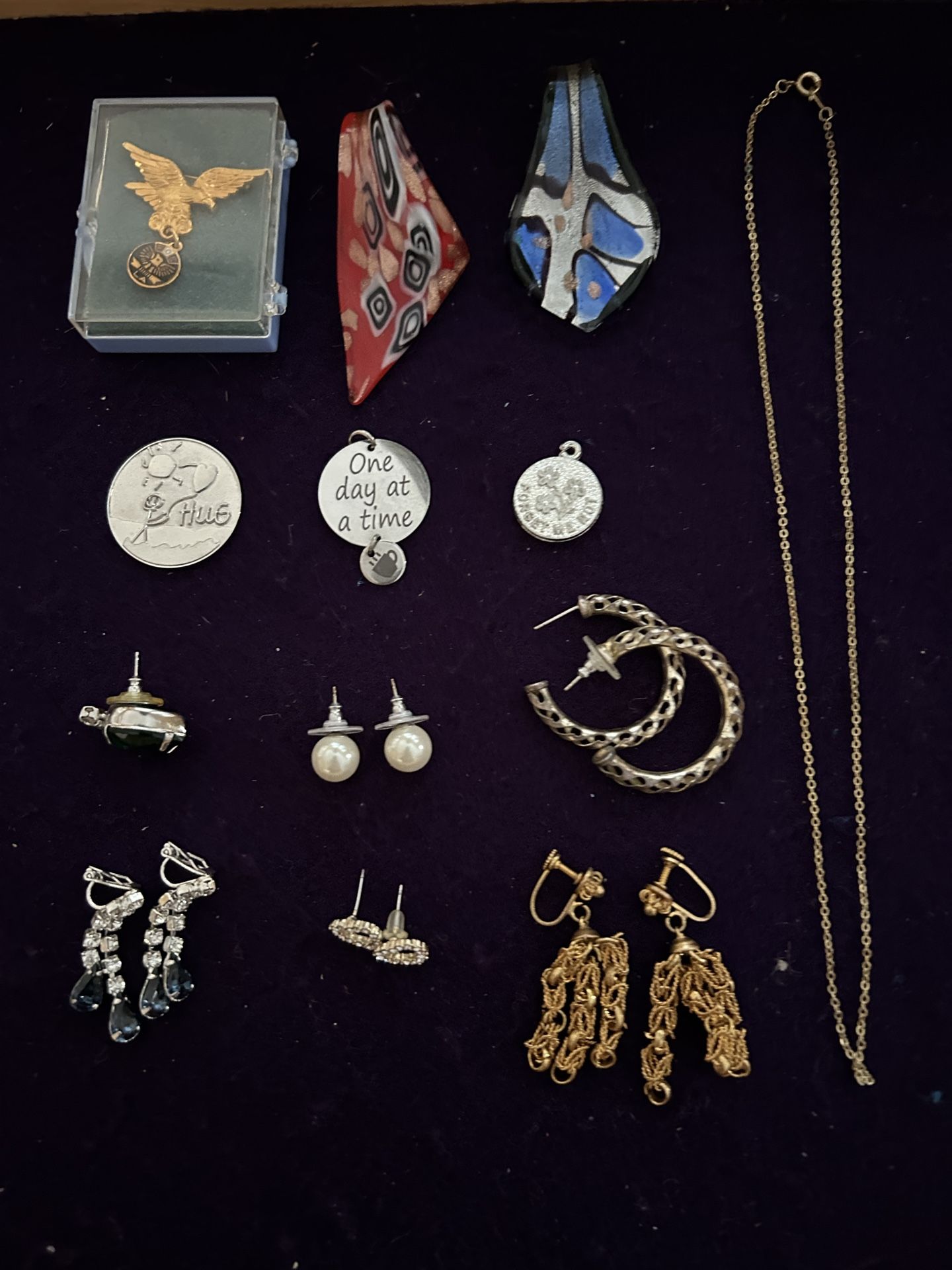 Jewelry Lot Of 13 Items, Chain, Pendants, Charms, Earrings, Etc.