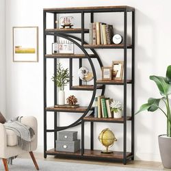LITTLE TREE Bookshelf 5 Tier Bookcase, Industrial Free Standing Bookshelves for Bedroom, Living Room and Home Office, Rustic Brown