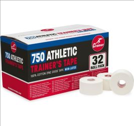 Cramer Team Color Athletic Tape, White, Latex-Free, 1.5" x 15yds, 32 Roll Bulk Case, Tearable Sports Tape for Wrists, Ankles, Baseball, Training, Stro