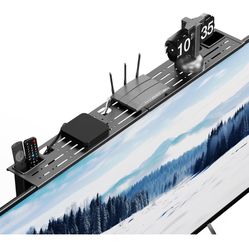 Steel TV Top Shelf- Adjustable Screen Shelf Floating Stand with 2 Storage Boxes,Computer Screen Shelf for Soundbar, Media Boxes, Game Console, Router 