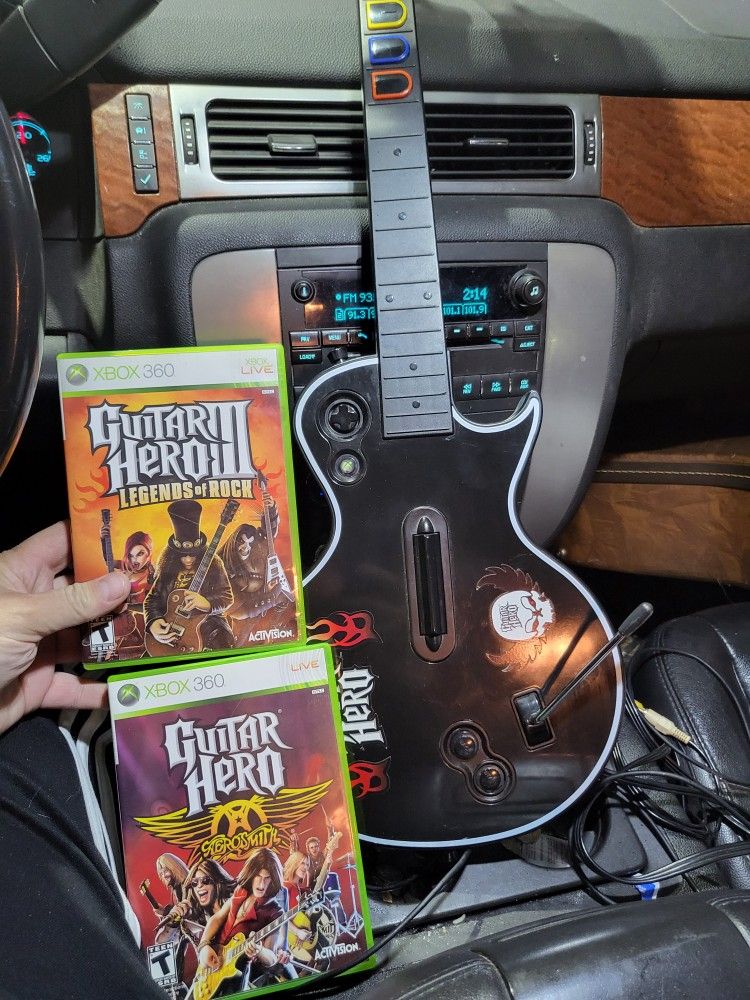 Xbox 360 Guitar Hero Guitar With Two Games Legends Of Rock And Aerosmith