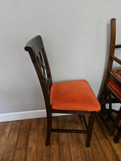 Vintage Wood Chair with Orange Upholstered Seat