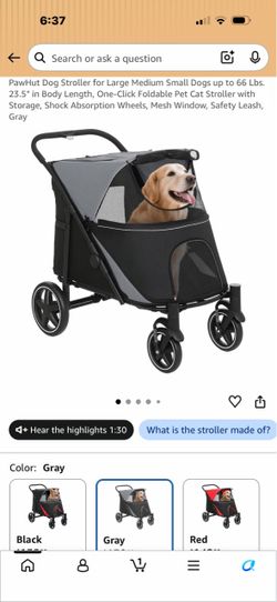 PawHut Dog Stroller for Large Medium Small Dogs up to 66 Lbs. 23.5" in Body Length, One-Click Foldable Pet Cat Stroller with Storage, Shock Absorption