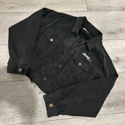Rare Jeep Black Jeans Distress Jacket Size Small 