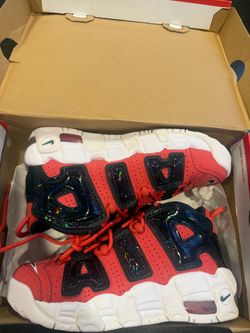 5Y Nike Air More Uptempo Red Iridescent Sneakers