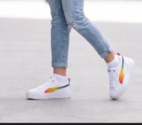 PUMA Platform Sneakers White Rainbow Gradient  Chunky Sole Shoes Size 6