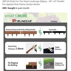 20ft (6-Pack) Cor-Ten Steel Landscape Edging - 40" x 8" Flexible Pre-Applied Rust Patina Garden Border