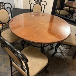 Cast Iron, Wood, Glass Table And Chair Set