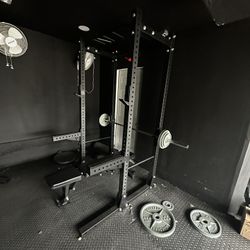 Bench Press And Bench Rack With Weights 