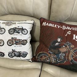 Vintage Two Harley Davidson Motorcycles  Tapestry Throw Pillows
