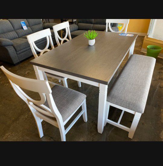 Solid Wood Dining Table Set With Chairs And Bench 60x36x30 "