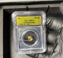 Gold 24k 1/500 oz.9999 Fine Gold Libertad Design IGC MS70 Graded Coin