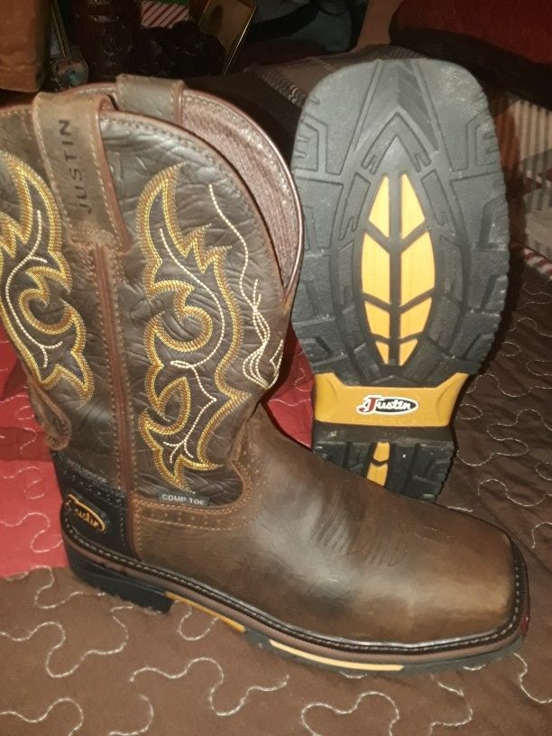 Justin Square Toe Steel Toe Work Boots 9