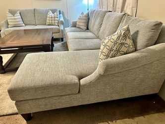 Can Deliver - Gray Fabric Sectional Sofa with Chaise, Loveseat and Coffee Table