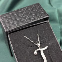 Sterling Silver INITIAL letter "T" With CZ Diamonds 