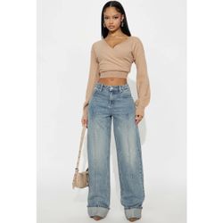 Cuffed Wide Leg Jeans Fashion Nova