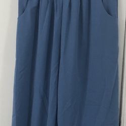 Pantalón women’s dressing jumpsuit three pockets sleeveless flares blue. M