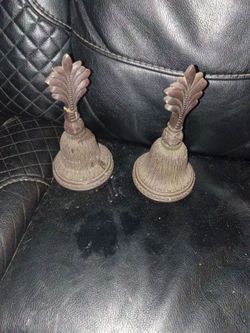 Pair of Decorative Metal Bells with Feather Handles