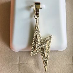 Gold Vermeil Bolt Pendant With Moissanite Stones - Real Gold Vermeil/Silver 