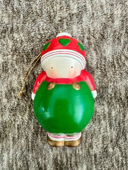 Vintage Michel & Company Child Christmas Ornament Red Green