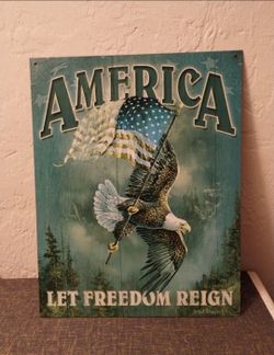 Flying eagle flag metal tin wall sign decor