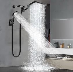 Shower Head,12”Rain Shower Head with Handheld Spray Combo with 11'' Angle Adjustable Extension Arm/Flow Regulator/Shower System,High Pressure Rainfall