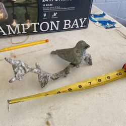 9” X 4” Cast Iron Sparrow Mounted On Cast  Iron Branch 