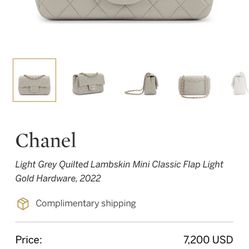 Chanel Bag Very Rare Light Gray Quilted Lambskin classic With Gold Hardware
