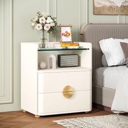 New 2-Drawer Nightstand, Modern Bedside Table With Open Storage (D311)