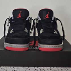 SZ 8 Nike Air Jordan 4 Retro Bred Black Cement Grey Fire Red 308497-089 with Box Used