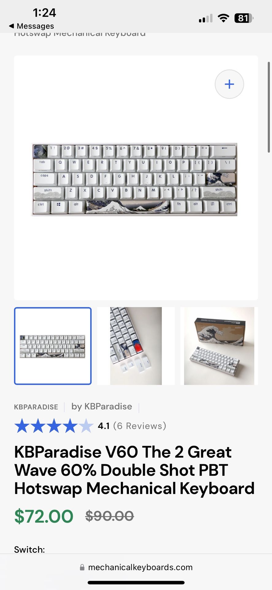 KBParadise V60 The 2 Great Wave 60% Double Shot PBT Hotswap Mechanical Keyboard
