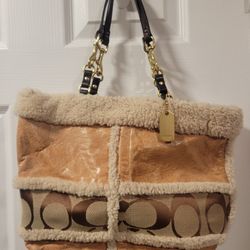 Coach Purse NEW Leather & Fabric with Shearling