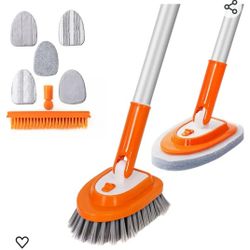 Shower Scrubber with Long Handle for Cleaning, 4-in-1 Shower Cleaner Brush with 7 Replaceable Heads, Extendable Tub and Tile Scrubber for Cleaning Bat