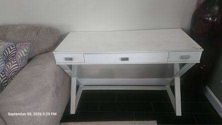 White Wood Desk with Three Drawers