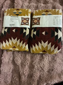 Set of 2 IKEA Fransine 20x20 Pillow Cover Aztec Print Burgundy, Navy, Yellow NWT