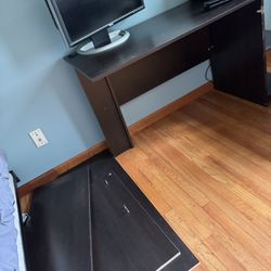 Black secretary L shaped corner desk