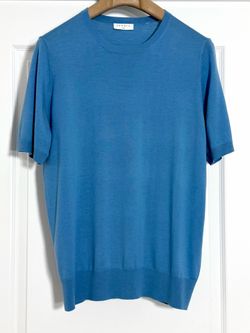 Sandro Men's Royal Blue  Linen/Cotton Round Neck  Classic Fit Short Sleeve T-Shirt Size M