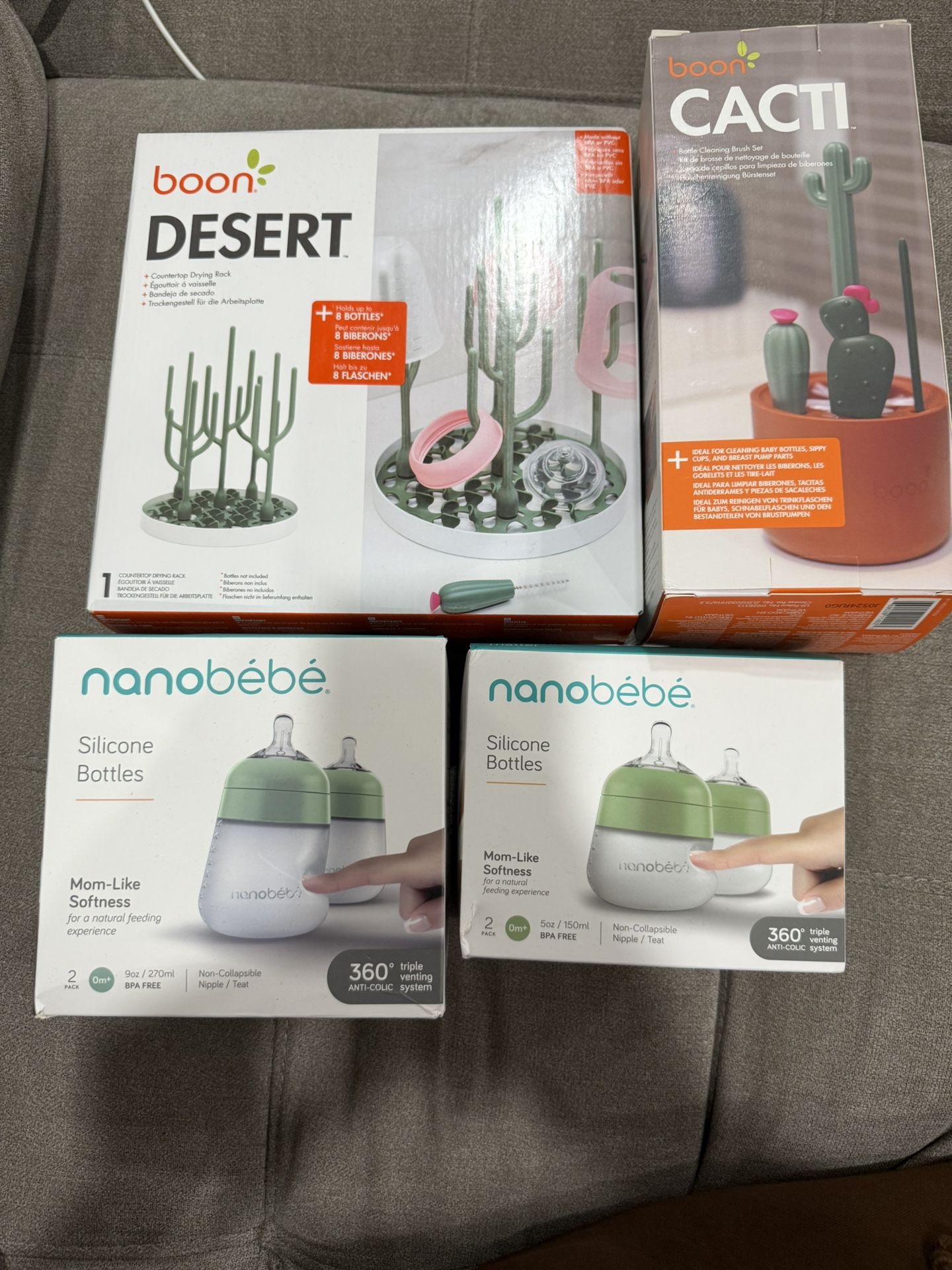 Nano Bebe baby bottles & Boon bottle rack/brush set