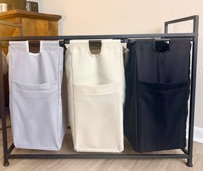 Modern 3 Section Laundry Sorter – Fabric Bins + Metal Frame – Excellent Condition $50 OBO