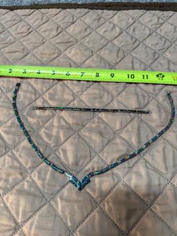 Vintage Signed Mexican 950 Fine Silver Blue Opal Inlay Jewelry Set - Dual-Hallmarked V-Necklace & Matching Link Bracelet