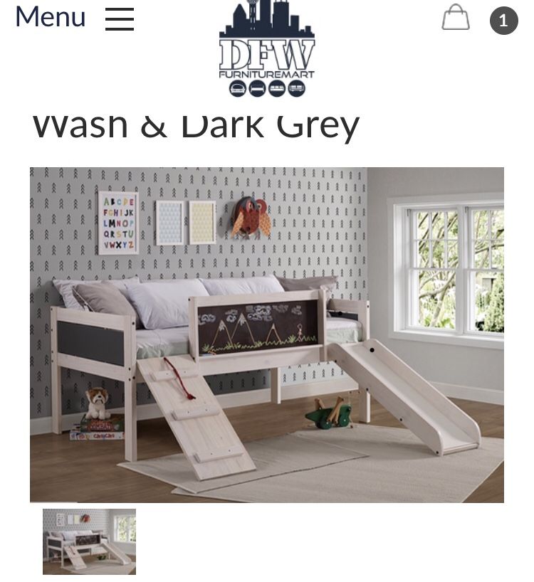 Toddler/Kid Low Bunk Bed with Slide, Blackboard & Climbing Ladder – Used, Good Condition