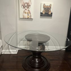 Dining Table 60” Round Glass Wood Base