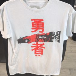 

This is a Ring of Fire Anime Japanese Front Graphic Print t-shirt in white. 
